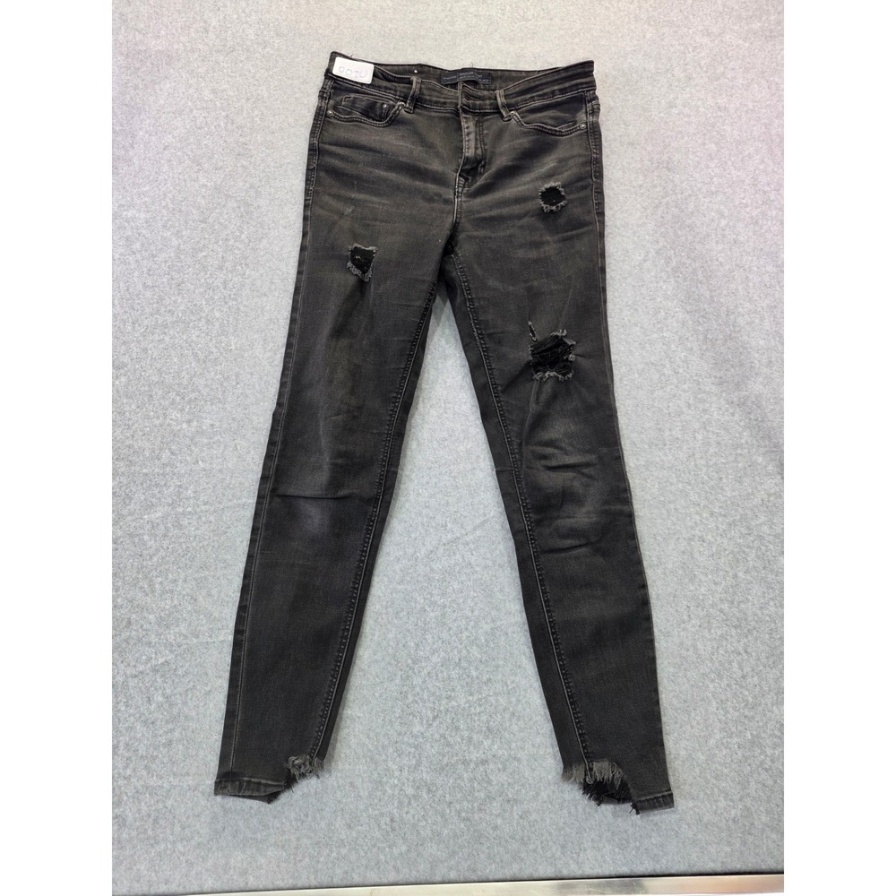 Stradivarius Womens Distressed Skinny Jeans Washed Black Regular Waist Size‎ 4